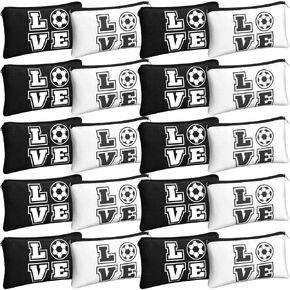 20 Pieces Soccer Gifts Soccer Makeup Bag Cosmetic Travel Soccer Bag with Words Toiletry Soccer Ball Zipper Pouch Portable Soccer Accessories for Girls Women Kids Boys Football Lover Players Team