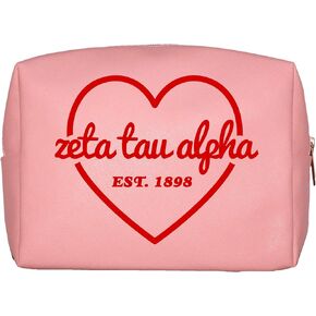 Sorority Shop Zeta Tau Alpha Makeup Bag - Multi-Purpose PU Leather, Water-Resistant Makeup travel bag with Licensed Design and Zipper Closure, Perfect Zeta Tau Alpha Sorority Gifts for Women