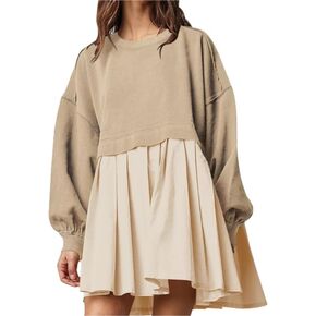 Womens Oversized Sweatshirt Dress Patchwork Crewneck Long Sleeve Pullover Tops Relaxed Fit Sweatshirts Mini Dress in Kuwait