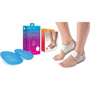 Heel That Pain Plantar Fasciitis Insoles Heel Seats Foot Orthotic Inserts, Blue Medium (W 6.5-10, M 5-8) & Heel That Pain Heel Seat Wraps for Plantar Fasciitis and Heel Spurs Medium (W 6.5-10, M 5-8)