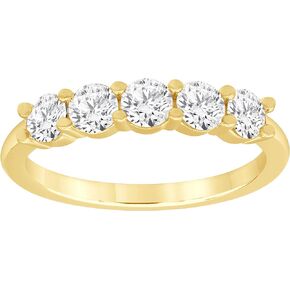 La4ve Diamonds 1.00 Carat Prong Set 14K Yellow Gold Round Shape Diamonds Five Stone Anniversary Band Ring (I-J,I2-I3)