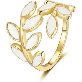 HMOOY 925 Sterling Silver Simple Multi-layer Leaf Adjustable Ring Lucky Leaves Statement Ring for Women Promise Ring Fashion Jewelry