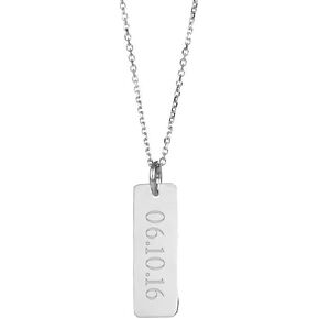 EVE'S ADDICTION Custom Engraved Necklace - Personalized Date Petite Vertical Silver Bar Necklace - Birthday Gift - Graduation Gift