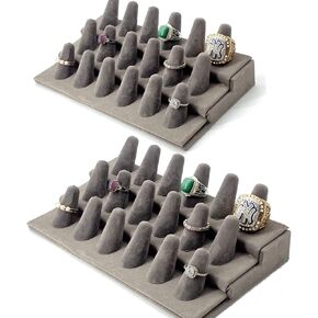 CODANT 3 Tier Gray Velvet 18 Finger Ring Display, 18 Slot Grey Ring Displays for Selling,Tabletop Ring Holder for Jewelry（set of 2） in Kuwait
