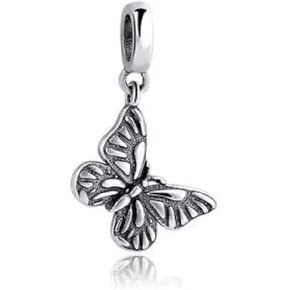 925 Sterling Silver Charm Bead For Pandora & Similar Charm Bracelets or Necklaces (Spring Summer Monarch Butterfly)