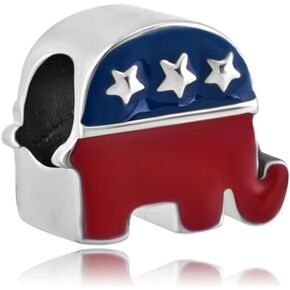 QueenCharms Animal Charm USA Party Strong and Dignified Republican Elephant Bead for Bracelet