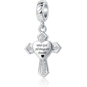 DWJSu Cross Religious Bead fit Pandora Charms Bracelet Necklace for Women With God All Things Are Possible Bible Charm Silver
