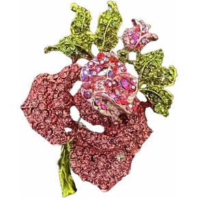 Rose Flower Brooch Pin for Women Girls Elegant Accessories Enamel Jewelry Rhinestone Rose Shape Brooch Pin Rhinestone Crystal Big Flower Lapel Pins For Dress Suit Hat Bag Wedding Valentine Mother's Day Christmas