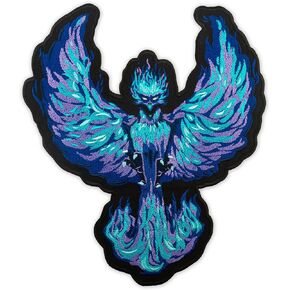 EMBROVERSE Purple Blue Phoenix Patch - Fire Mystic Bird - Embroidered Iron On Patches - Size: 9.8 x 11.2 inches