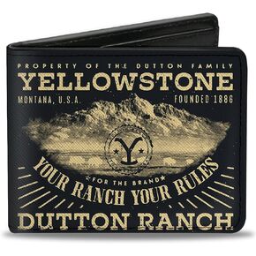 Paramount Network Wallet, Bifold, Yellowstone Your Ranch Your Rules Landscape Black Beige, Vegan Leather