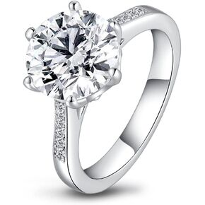 AINUOSHI 4ct Round Brilliant Nscd Sona Simulated Diamond Solitaire Wedding Engagement Ring