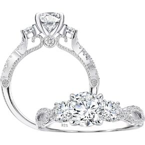 SHELOVES Three Stone Engagement Ring Round Cut Cubic Zirconia Wedding Ring For Women 925 Sterling Silver 5-10