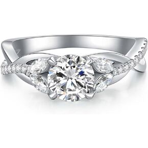 BEBEWO 1.5 Carat (ctw) Round-Cut Moissanite Twisted Engagement Rings for Women, Customizable Sterling Silver, 10k gold, 14k gold, 18k gold