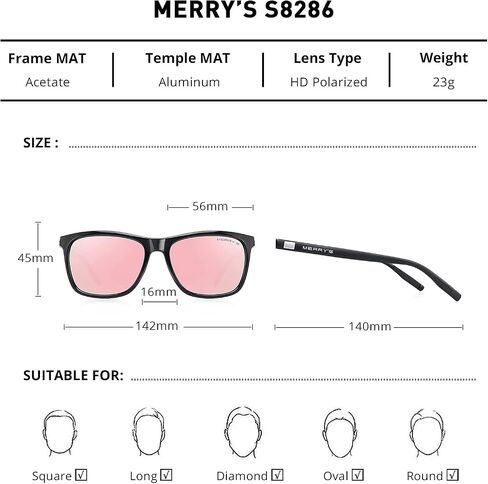 MERRY'S Polarized Sunglasses for Women Aluminum Men's Sunglasses Driving Rectangular Sun Glasses for Men/Women in Kuwait