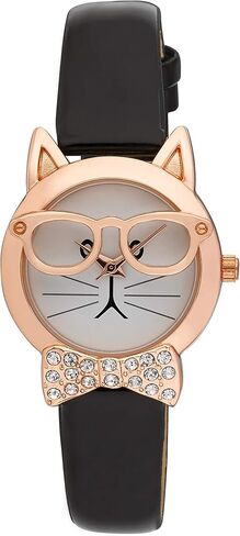 ساعة نسائية بسوار نظارة على شكل قطة - ربطة عنق مرصعة بالكريستال - ساعة بحزام 28 ملم للنساء (VNR11305) in Kuwait