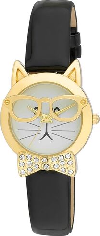 ساعة نسائية بسوار نظارة على شكل قطة - ربطة عنق مرصعة بالكريستال - ساعة بحزام 28 ملم للنساء (VNR11305) in Kuwait