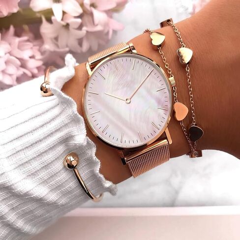 Wrist Watch for Women, Marble Design Style Quartz Analog Women's Watch with Stainless Steel Mesh Strap in Saudi Arabia