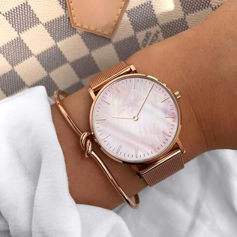 Wrist Watch for Women, Marble Design Style Quartz Analog Women's Watch with Stainless Steel Mesh Strap in Saudi Arabia