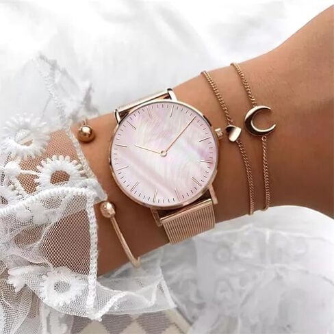 Wrist Watch for Women, Marble Design Style Quartz Analog Women's Watch with Stainless Steel Mesh Strap in Saudi Arabia