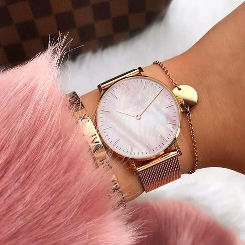 Wrist Watch for Women, Marble Design Style Quartz Analog Women's Watch with Stainless Steel Mesh Strap in Saudi Arabia