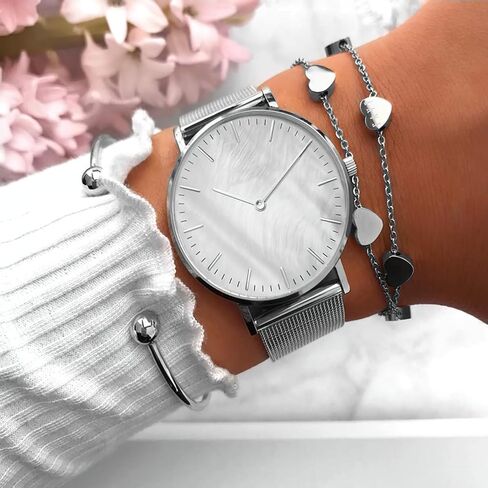 Wrist Watch for Women, Marble Design Style Quartz Analog Women's Watch with Stainless Steel Mesh Strap in Saudi Arabia