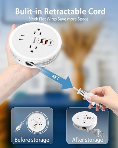 محول قابس السفر الأوروبي من DEPOW مع USB C، شريط طاقة للسفر في الاتحاد الأوروبي/المملكة المتحدة/الولايات المتحدة مع 3 منافذ و3 منافذ USB، محول منفذ من الولايات المتحدة إلى أوروبا مع سلك تمديد بطول 4 أقدام للسفر والرحلات البحرية وأساسيات النوم، أبيض in Kuwait