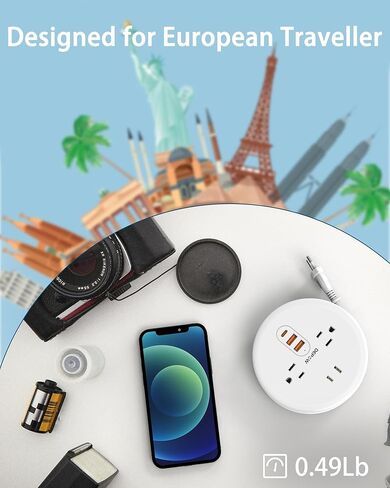 محول قابس السفر الأوروبي من DEPOW مع USB C، شريط طاقة للسفر في الاتحاد الأوروبي/المملكة المتحدة/الولايات المتحدة مع 3 منافذ و3 منافذ USB، محول منفذ من الولايات المتحدة إلى أوروبا مع سلك تمديد بطول 4 أقدام للسفر والرحلات البحرية وأساسيات النوم، أبيض in Kuwait