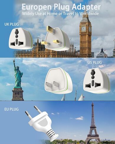 محول قابس السفر الأوروبي من DEPOW مع USB C، شريط طاقة للسفر في الاتحاد الأوروبي/المملكة المتحدة/الولايات المتحدة مع 3 منافذ و3 منافذ USB، محول منفذ من الولايات المتحدة إلى أوروبا مع سلك تمديد بطول 4 أقدام للسفر والرحلات البحرية وأساسيات النوم، أبيض in Kuwait