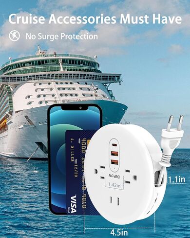 محول قابس السفر الأوروبي من DEPOW مع USB C، شريط طاقة للسفر في الاتحاد الأوروبي/المملكة المتحدة/الولايات المتحدة مع 3 منافذ و3 منافذ USB، محول منفذ من الولايات المتحدة إلى أوروبا مع سلك تمديد بطول 4 أقدام للسفر والرحلات البحرية وأساسيات النوم، أبيض in Kuwait