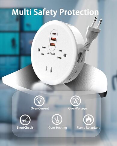 محول قابس السفر الأوروبي من DEPOW مع USB C، شريط طاقة للسفر في الاتحاد الأوروبي/المملكة المتحدة/الولايات المتحدة مع 3 منافذ و3 منافذ USB، محول منفذ من الولايات المتحدة إلى أوروبا مع سلك تمديد بطول 4 أقدام للسفر والرحلات البحرية وأساسيات النوم، أبيض in Kuwait
