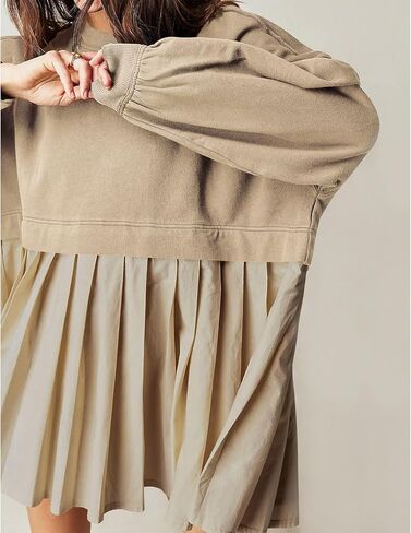 سويت شيرت حريمي كبير الحجم فستان مرقع بياقة دائرية وأكمام طويلة بلوفر علوي مريح مناسب بلوزات فستان قصير in Kuwait