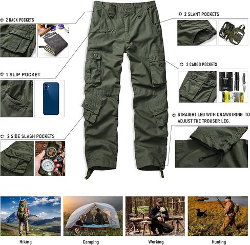 OCANXUE Men's Hiking Pants Waterproof Camo Work Cargo Pants Relaxed Fit Ripstop Tactical Pants with 8 Pockets No Belt in Saudi Arabia