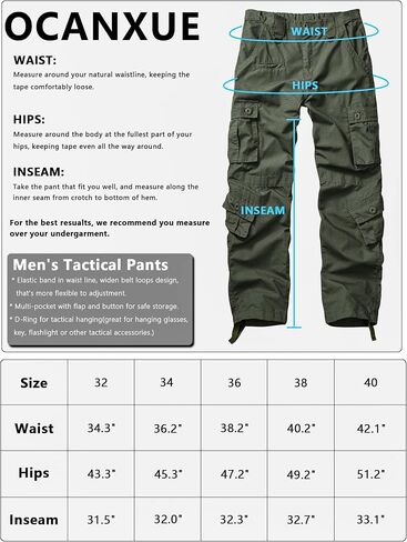 OCANXUE Men's Hiking Pants Waterproof Camo Work Cargo Pants Relaxed Fit Ripstop Tactical Pants with 8 Pockets No Belt in Saudi Arabia