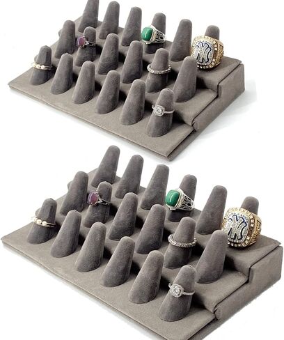 CODANT 3 Tier Gray Velvet 18 Finger Ring Display, 18 Slot Grey Ring Displays for Selling,Tabletop Ring Holder for Jewelry（set of 2） in Kuwait