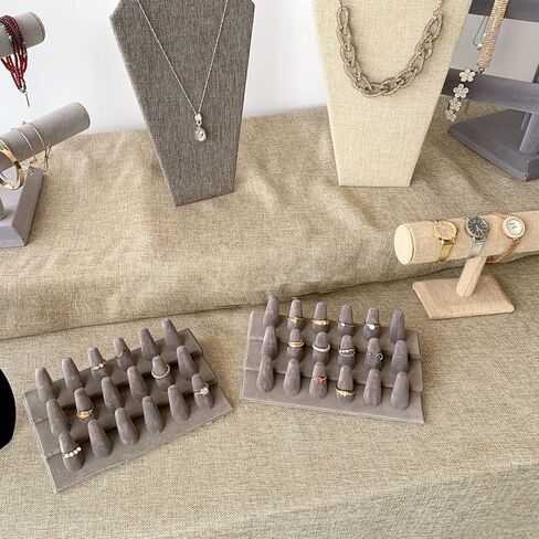 CODANT 3 Tier Gray Velvet 18 Finger Ring Display, 18 Slot Grey Ring Displays for Selling,Tabletop Ring Holder for Jewelry（set of 2） in Kuwait