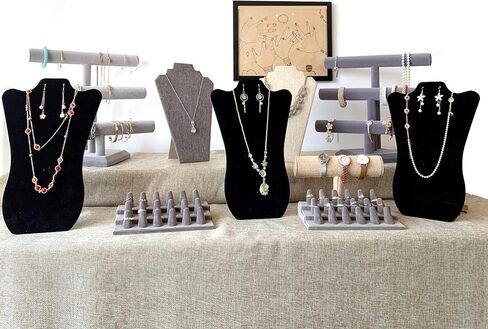 CODANT 3 Tier Gray Velvet 18 Finger Ring Display, 18 Slot Grey Ring Displays for Selling,Tabletop Ring Holder for Jewelry（set of 2） in Kuwait