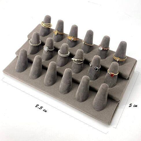CODANT 3 Tier Gray Velvet 18 Finger Ring Display, 18 Slot Grey Ring Displays for Selling,Tabletop Ring Holder for Jewelry（set of 2） in Kuwait