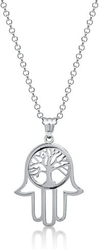 قلادة تعويذة اليد وشجرة الحياة من همسة من الفضة الإسترلينية 925 للرجال والنساء على سلسلة بطول قابل للتعديل لليوغا، والمبركات، والحماية، وحياة طويلة ومباركة مليئة بالحب والسعادة in Kuwait
