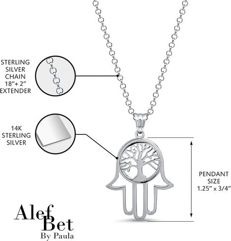 قلادة تعويذة اليد وشجرة الحياة من همسة من الفضة الإسترلينية 925 للرجال والنساء على سلسلة بطول قابل للتعديل لليوغا، والمبركات، والحماية، وحياة طويلة ومباركة مليئة بالحب والسعادة in Kuwait