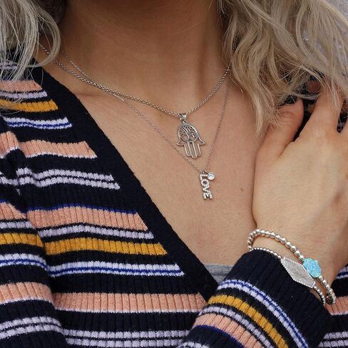 قلادة تعويذة اليد وشجرة الحياة من همسة من الفضة الإسترلينية 925 للرجال والنساء على سلسلة بطول قابل للتعديل لليوغا، والمبركات، والحماية، وحياة طويلة ومباركة مليئة بالحب والسعادة in Kuwait