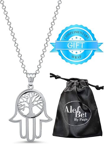 قلادة تعويذة اليد وشجرة الحياة من همسة من الفضة الإسترلينية 925 للرجال والنساء على سلسلة بطول قابل للتعديل لليوغا، والمبركات، والحماية، وحياة طويلة ومباركة مليئة بالحب والسعادة in Kuwait