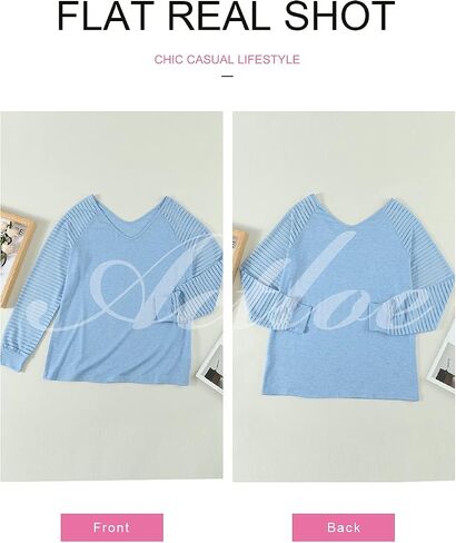 EVALESS Women's Casual V Neck Tops Long Sleeve Shirts Mesh Sheer Patchwork Blouses and Tops in Saudi Arabia