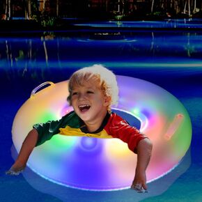 LED Inflatable Pool Float for Kids and Adult, Adult Pool Float Tube, LED Pool Swim Ring, Water Fun Large Blow Up Summer Beach Swimming Raft