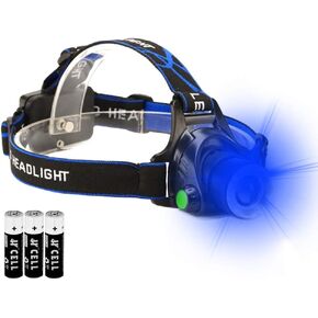 Blue LED Headlamp Flashlight Water Resistant Zoomable 3 Modes Blue Head Lamp for Fishing Hunting Outdoor Activities
