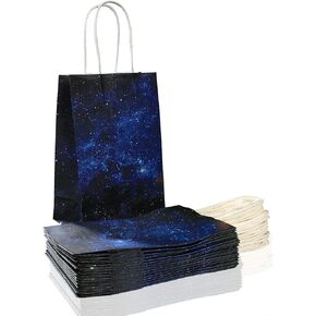 16 Pieces Galaxy Party Space Gift Bags with Handles Kraft Paper Galaxy Gift Bags Starry Night Party Gift Goodie Bags Galaxy Treat Candies Bags Space Stars Theme Party Supplies for Birthday Home