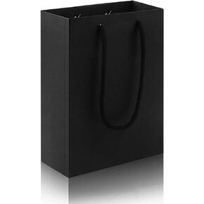 Oomcu 50 Pack Black Paper Gift Bags with Cotton Handle,Small Kraft Paper Gift Bags for Shopping Retail Goodies Business Boutique Wedding Birthday Baby Shower Party Favor(5.1" x 2.4" x 7.5")