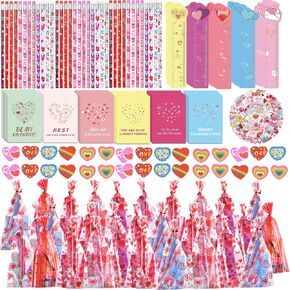 30 Pack Valentines Day Gifts for Kids Classroom Valentines Stationery Set - Valentine Pencils Notepads Rulers Erasers Valentines Treat Bags Party Favors for Kids