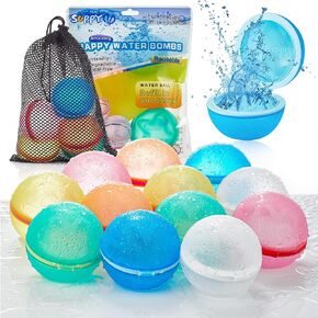SOPPYCID Reusable Water Balloons-Quick Fill, 12pcs Latex-Free Silicone Refillable Magnetic Water Balloons for Water Toys, Summer Party Favors Outdoor Activities by WOTOYS, Pool Toys for Kids Ages 3-12