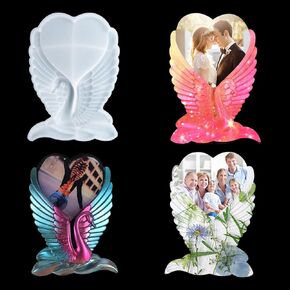 Zayookey Large Resin Molds, Swan Heart Silicone Mold, Photo Frame Molds Heart Shape Epoxy Resin Mould for DIY Picture Resin Epoxy Casting Craft Home Décor (White)