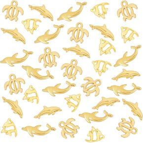 OLYCRAFT 120pcs 4 Style Ocean Themed Resin Filler Sea Turtle Fish Alloy Epoxy Resin Supplies Dolphin Whale UV Resin Filling Accessories Gold for Nail Art Decoration Resin Jewelry Making